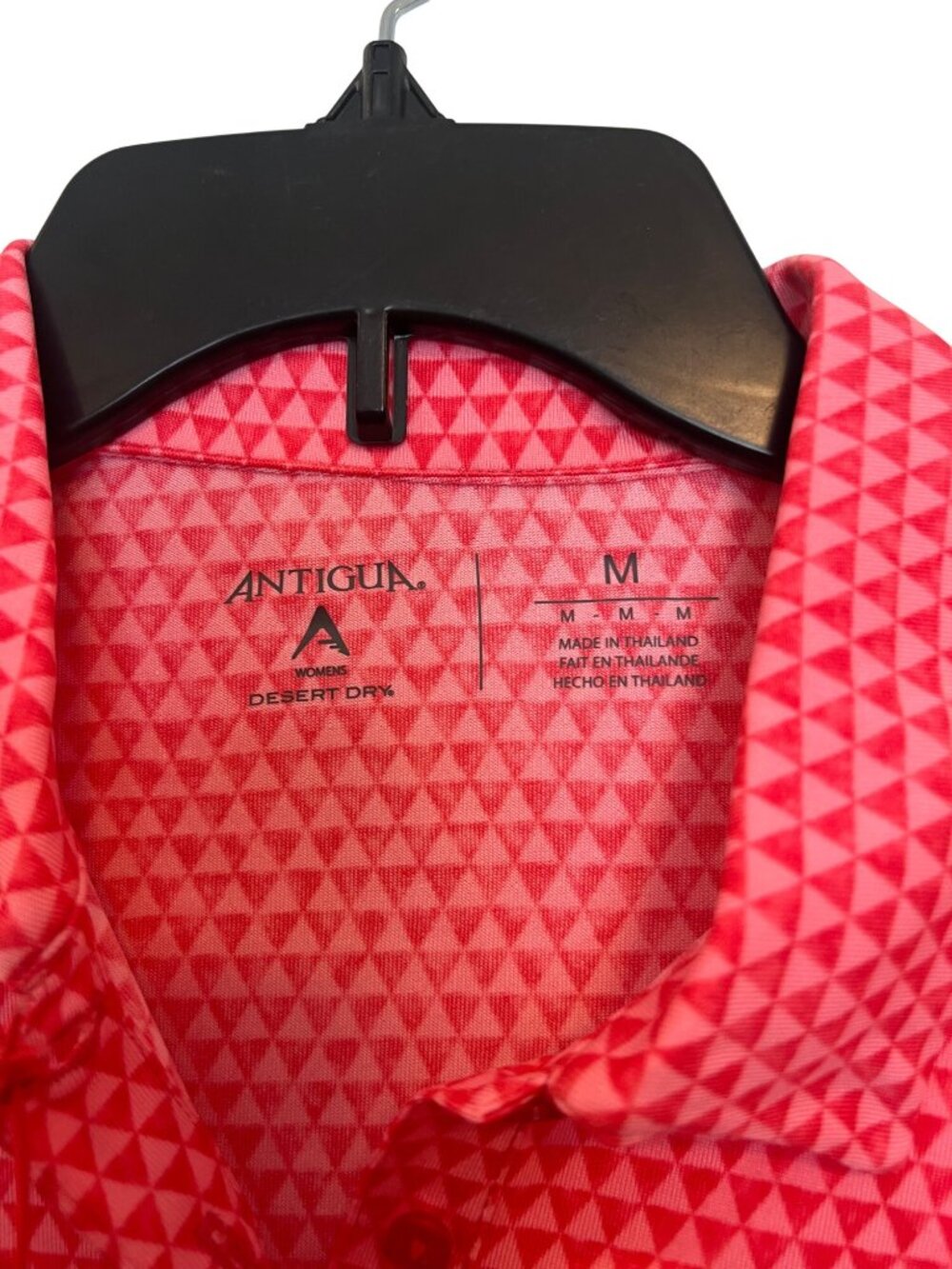 Antigua Womens Desert Dry Polo Shirt M Performance Golf Activewear Pink Geometri - Picture 2 of 5